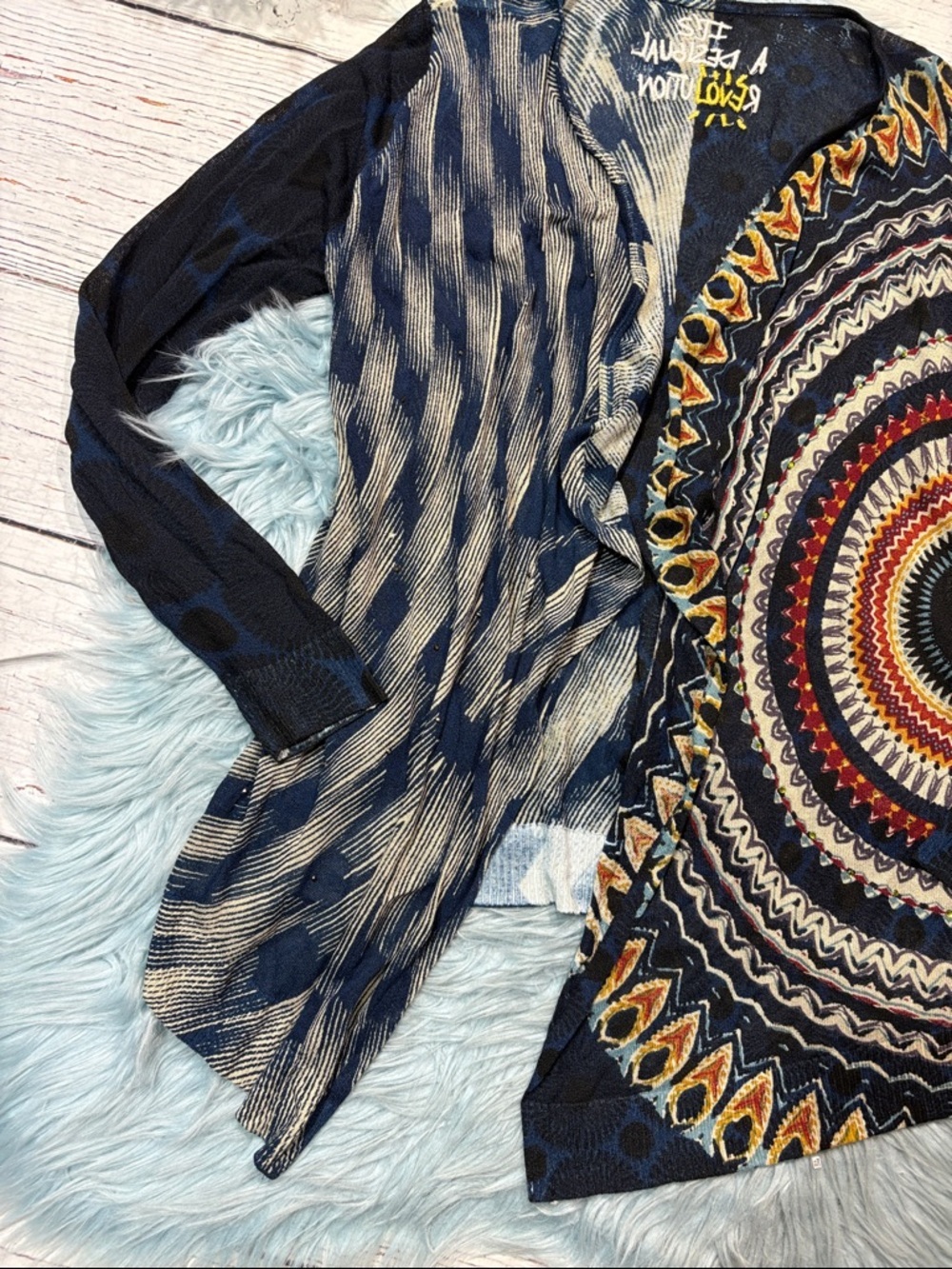 Desigual Tiana Wearable Art Lightweight Cardigan Open Front Mandala Print - Picture 8 of 9